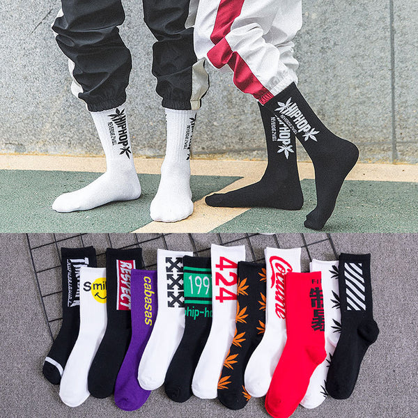 Hip hop socks men and women street long socks fashion sports soft cotton printed socks basketball socks in stockings long socks